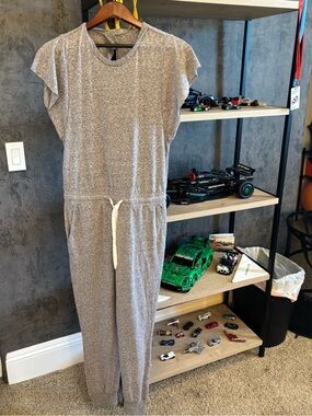 Z Supply Gray Marled Short-Sleeve Jumpsuit with Drawstring